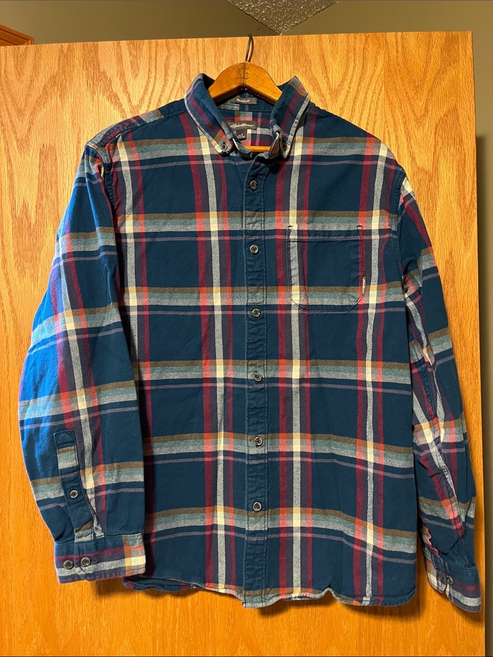 Eddie Bauer Blue & Red Plaid Button-Down Shirt